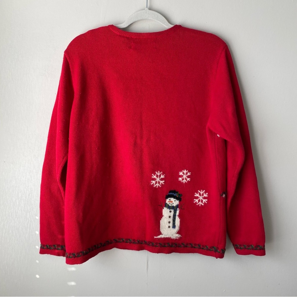 Vintage Y2K Embroidered Christmas Cardigan Knit Sweater Red Large - Picture 8 of 11